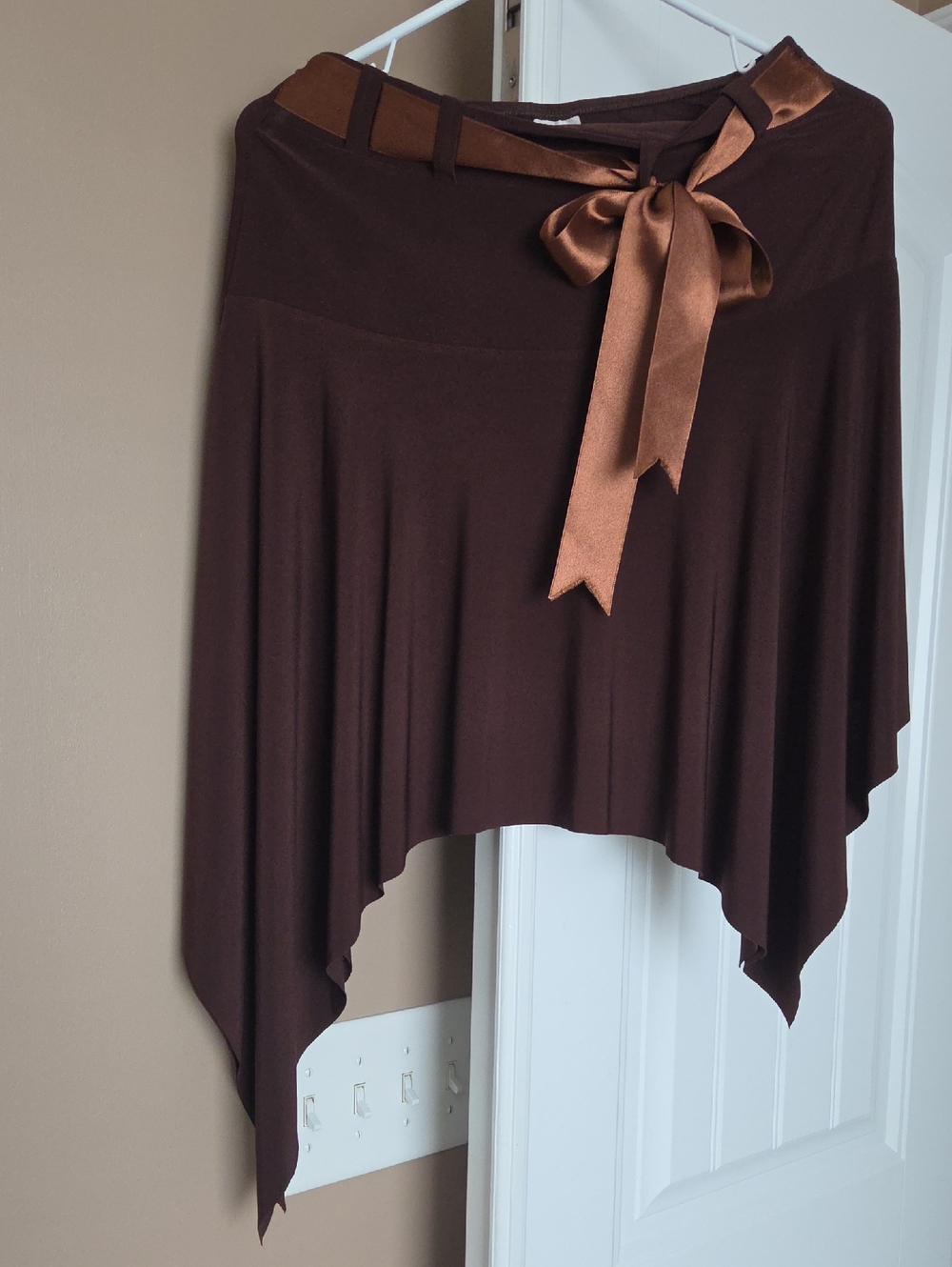 Chocolate Brown Asymmetrical Midi Skirt with Satin Tie